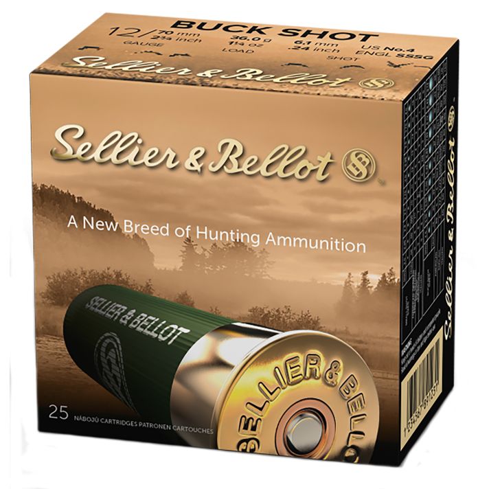 Sellier & Bellot SB12BSB Hunting12Gauge 2.75" 27Pellets 1 1/4oz 4Buck Shot 25 Box/10 Case