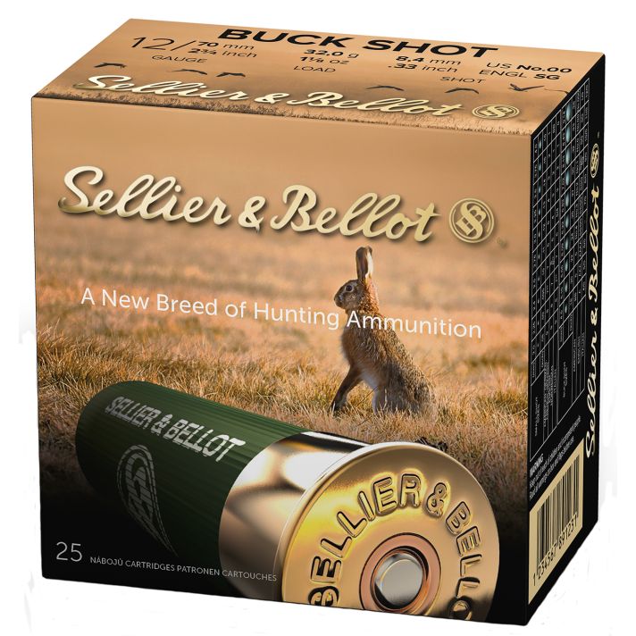 Sellier & Bellot SB12BSG Hunting12Gauge 2.75" 9Pellets 1 1/8oz 00Buck Shot 25 Box/10 Case