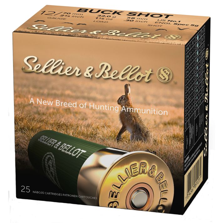 Sellier & Bellot SB12BSF Hunting12Gauge 2.75" 12Pellets 1 1/8oz 1Buck Shot 25 Box/10 Case