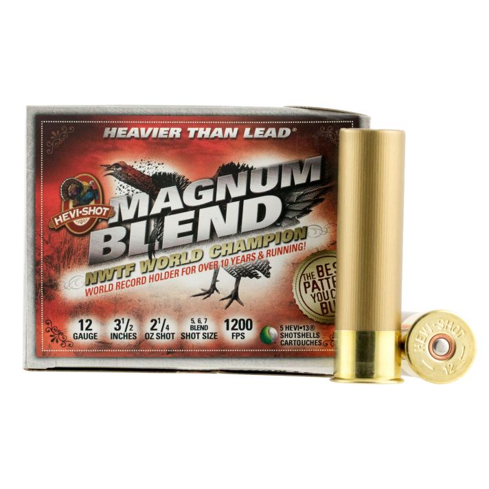 HEVI-Shot HS41205 Magnum Blend12Gauge 3.50" 2 1/4oz Tungsten 5/6/7Shot 5 Per Box/10 Case