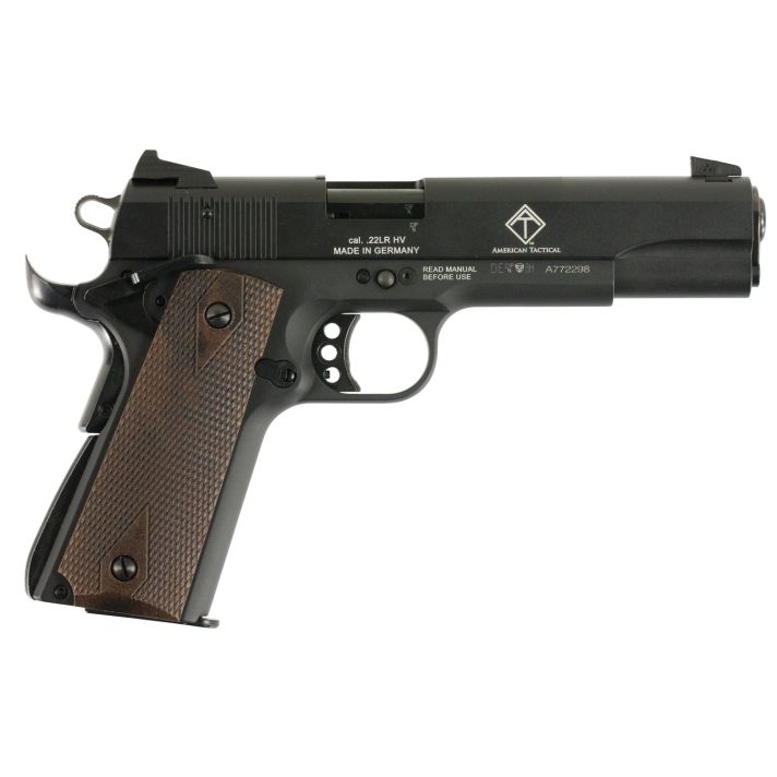 GSG GSG2210M1911 191122 LR 10+1 5" Threaded Barrel, Black Anodized Serrated Slide & Zinc Alloy w/Beavertail Frame, Double Diamond Walnut Grip