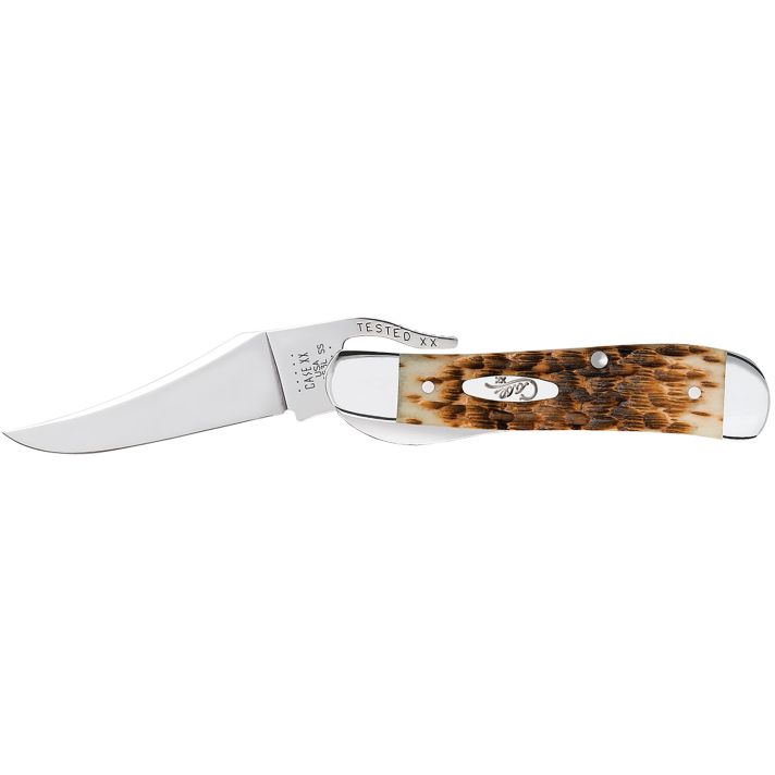 Case 0260 6 RussLock2.70" Folding RussLock Clip Plain Mirror Polished Tru-Sharp SS Blade/Peach Seed Jigged Amber Bone Handle