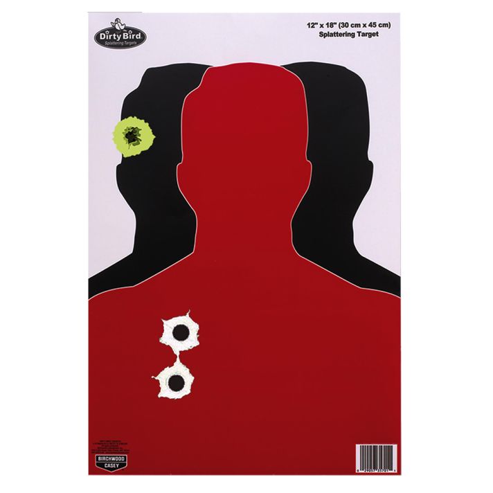 Birchwood Casey 35708 Dirty BirdSilhouette Tagboard Hanging Pistol 12" x 18" Black/Red White Impact Splatter 8 Per Pkg