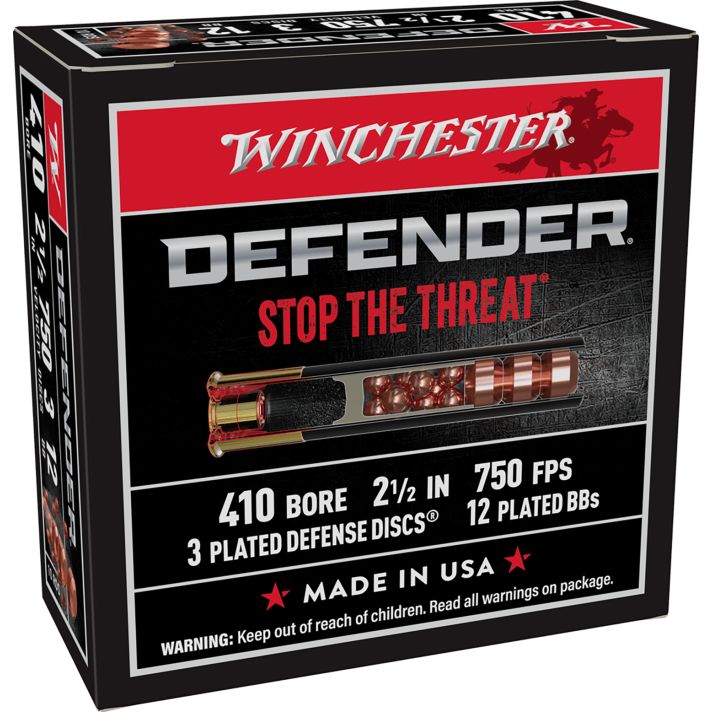 Winchester Ammo S410PDX1 PDX1 Defender410Gauge 2.50" 3Defense Discs 12BBs Shot 10 Per Box/10 Case