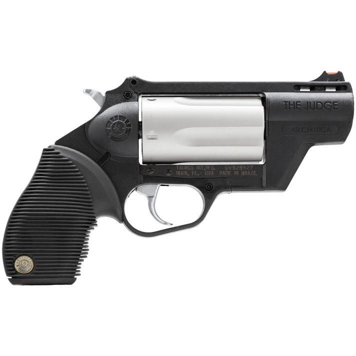 Taurus 2441029TCPLY Judge Public Defender 45 Colt (LC) Caliber or 2.50" 410 Gauge 5 Shot 2.50" Black Finish Barrel, Matte Stainless Finish Cylinder, Black Finish Polymer Frame & Black Ribber Grip