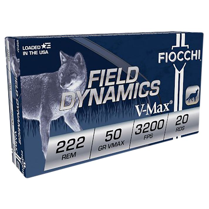 Fiocchi 222HVA Field Dynamics222Rem 50gr Hornady V Max 20 Per Box/10 Case