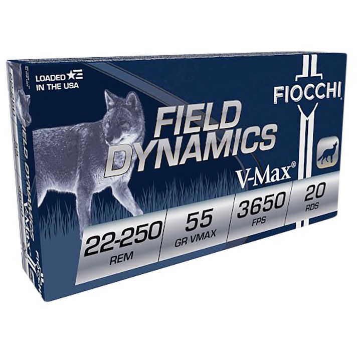 Fiocchi 22250HVD Field Dynamics22-250Rem 55gr Hornady V Max 20 Per Box/10 Case