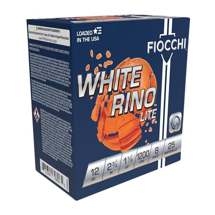Fiocchi 12WRNL8 Exacta Target White Rino Lite 12Gauge 2.75" 1 1/8oz 8Shot 25 Per Box/10 Case