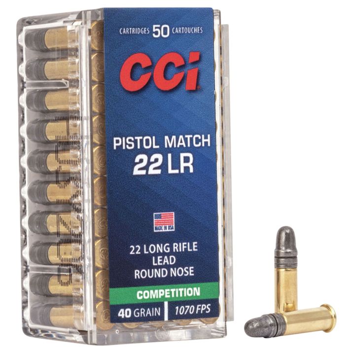 CCI 0051 Pistol Match Competition 22LR 40gr Lead Round Nose 50 Per Box/100 Case