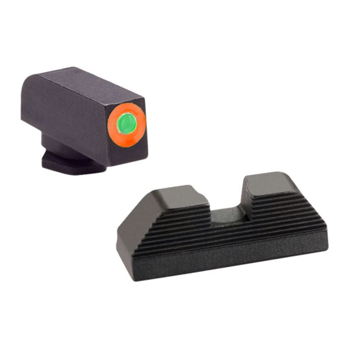 AmeriGlo GL436 Protector Sight Set for GlockGreen Tritium Orange Outline Front Sight-Black Serrated Rear Sight