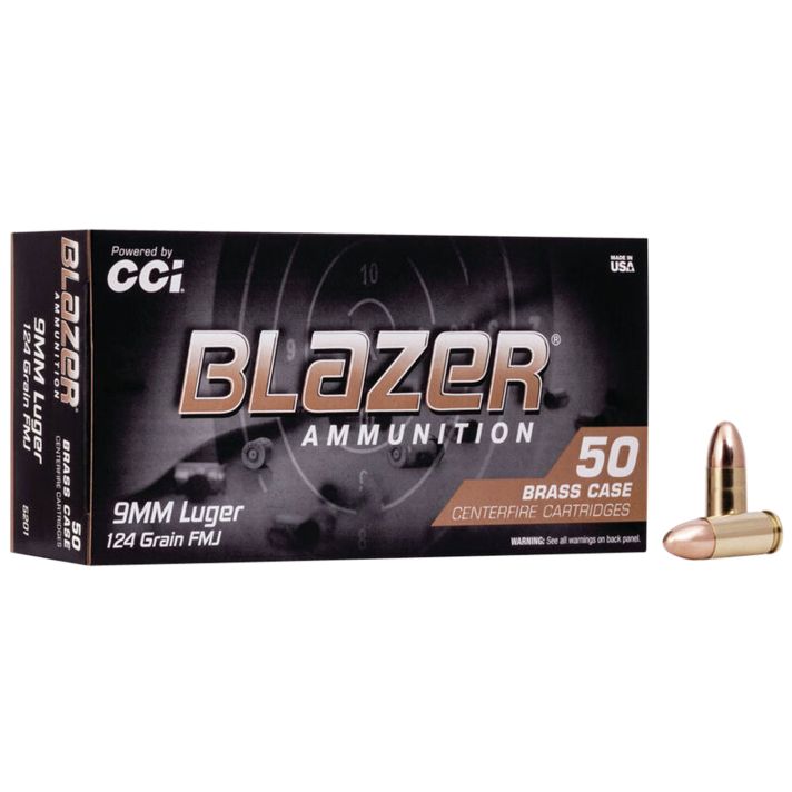 CCI 5201 Blazer Brass Handgun 9mmLuger 124gr Full Metal Jacket 50 Per Box/20 Case