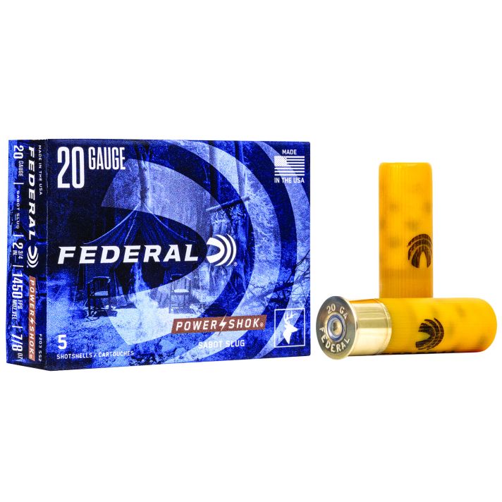 Federal F203SS2 Power-Shok Shotshell 20Gauge 2.75" 7/8oz SabotSlug Shot 5 Per Box/50 Case