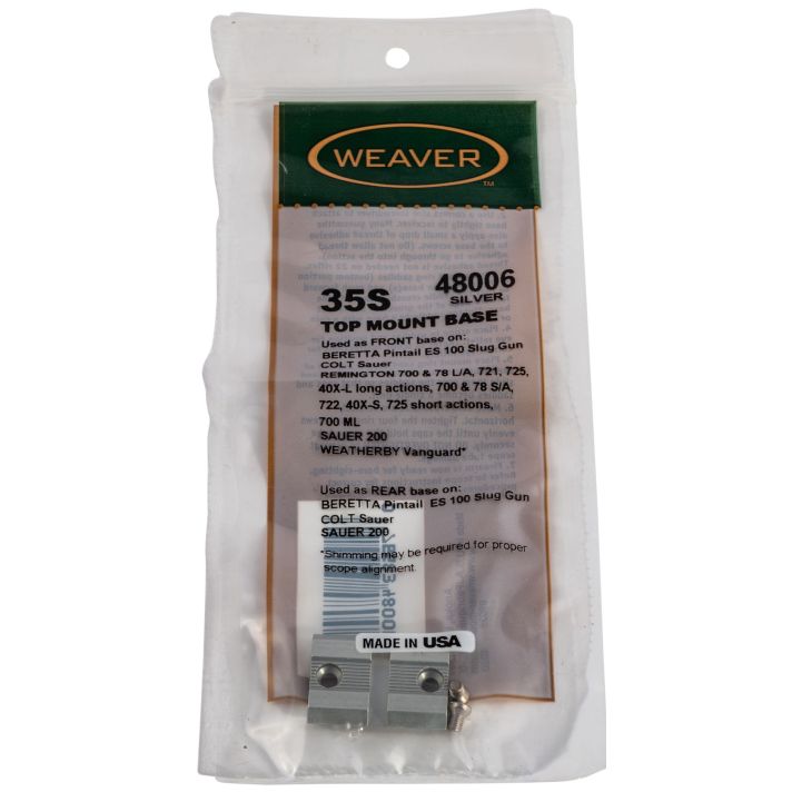 Weaver Mounts 48006 Top Mount Base 35S Silver Remington/Ruger/Weatherby