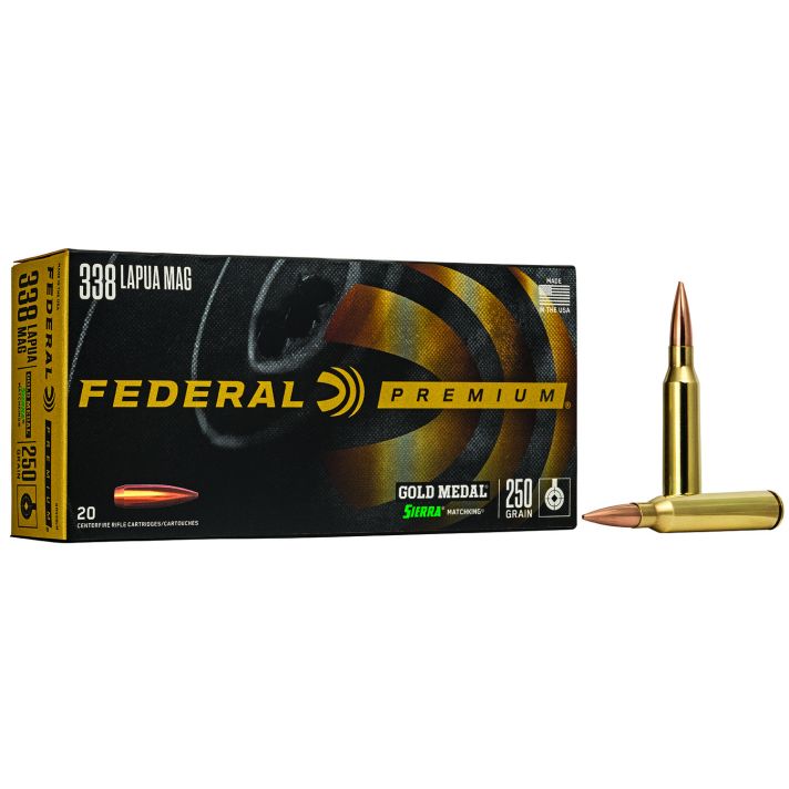 Federal GM338LM Premium Gold Medal 338LapuaMag 250gr Sierra MatchKing BTHP 20 Per Box/10 Case