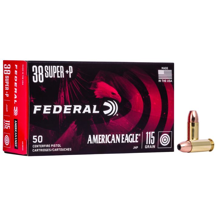 Federal AE38S3 American Eagle Handgun 38Super+P 115gr Jacketed Hollow Point 50 Per Box/20 Case