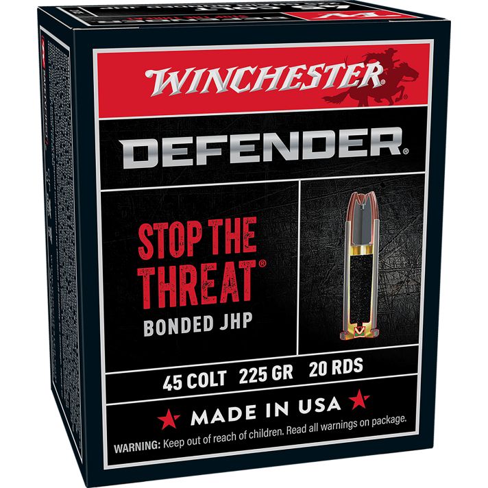 Winchester Ammo S45CPDB Defender45Colt 225gr Bonded Jacket Hollow Point 20 Per Box/10 Case