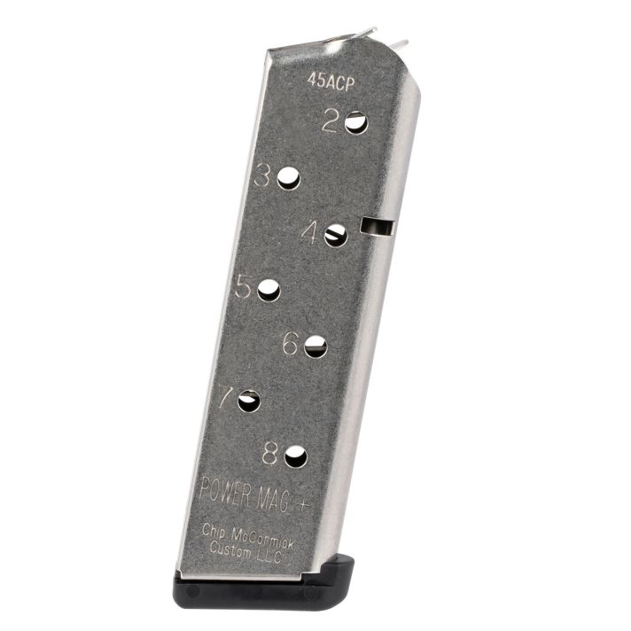 CMC Products 12131 Power Mag Plus 8rd 45 ACP Fits 1911 Government Stainless Steel w/ Black Base Pad
