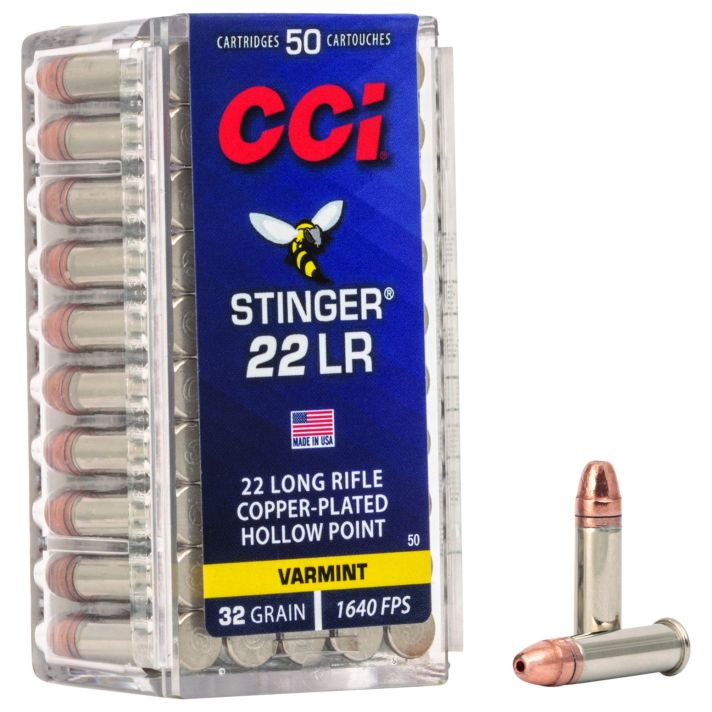 CCI 0050 Stinger22LR 32gr Copper Plated Hollow Point 50 Per Box/100 Case