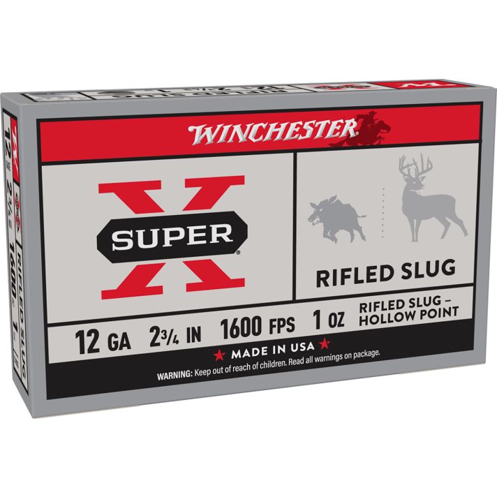 Winchester Ammo X12RS15 Super X12Gauge 2.75" 1oz Rifled Slug Shot 5 Per Box/50 Case