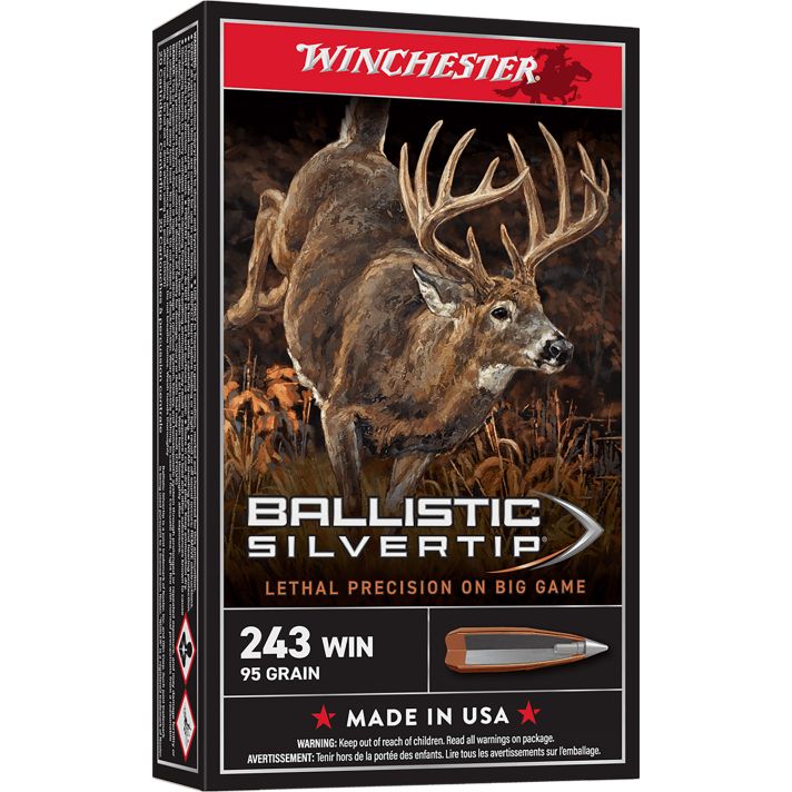 Winchester Ammo SBST243A Ballistic Silvertip243Win 95gr Rapid Controlled Expansion Polymer Tip 20 Per Box/10 Case