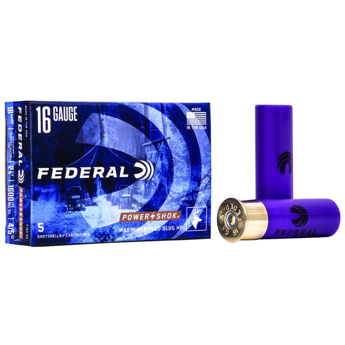 Federal F164RS Power-Shok Shotshell 16Gauge 2.75" 7/8oz RifledSlug Shot 5 Per Box/50 Case