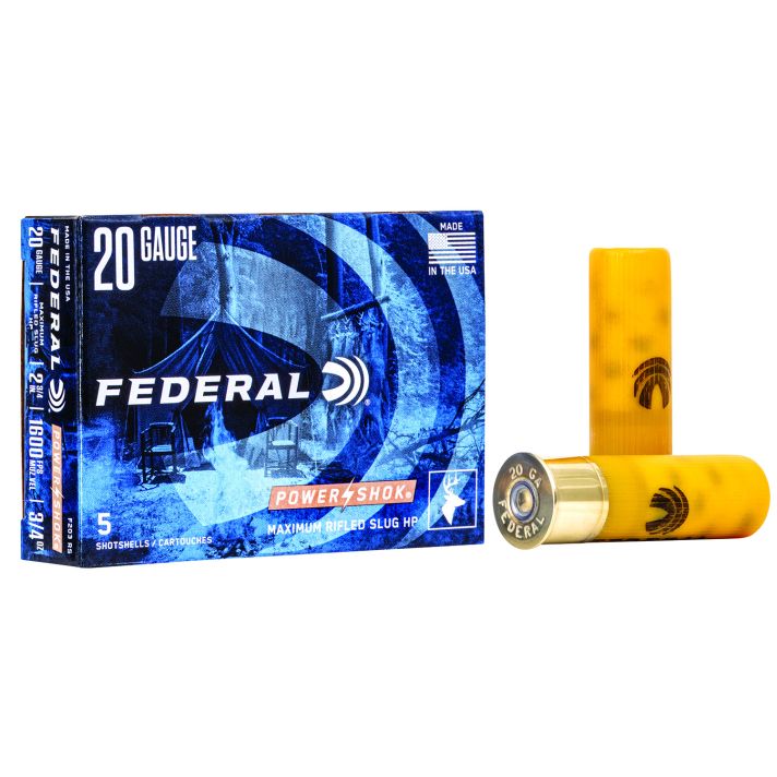 Federal F203RS Power-Shok20Gauge 2.75" 3/4oz Rifled SlugShot 5 Per Box/50 Case