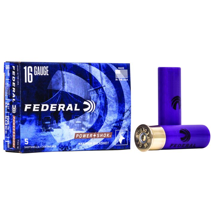 Federal F1641B Power-Shok Magnum 16Gauge 2.75" 12Pellets 1 3/16oz 1BuckShot 5 Per Box/50 Case