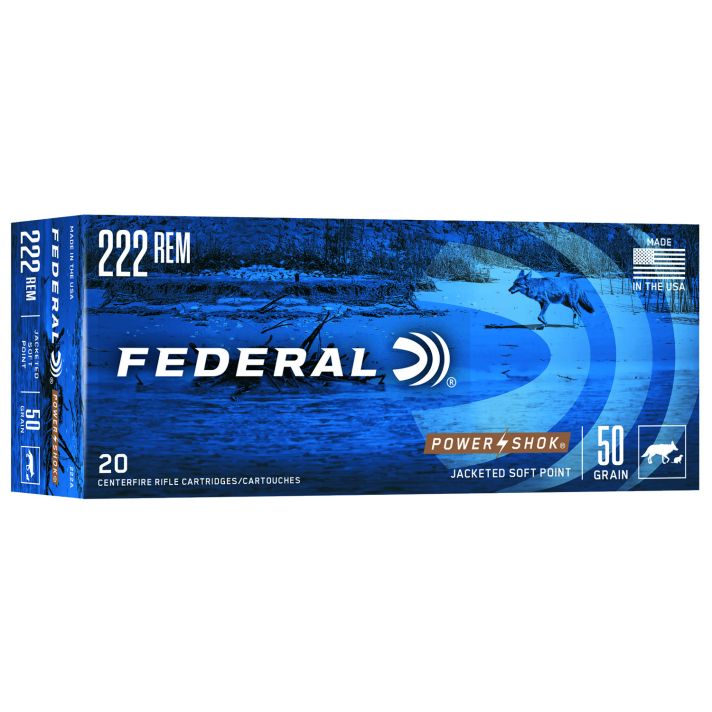 Federal 222A Power-Shok222Rem 50gr Jacketed Soft Point 20 Per Box/10 Case