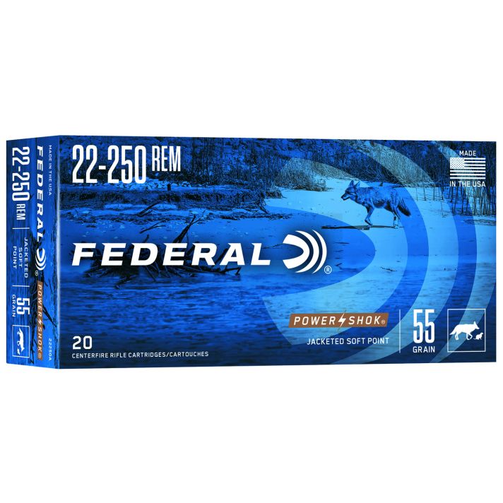Federal 22250A Power-Shok22-250Rem 55gr Jacketed Soft Point 20 Per Box/10 Case