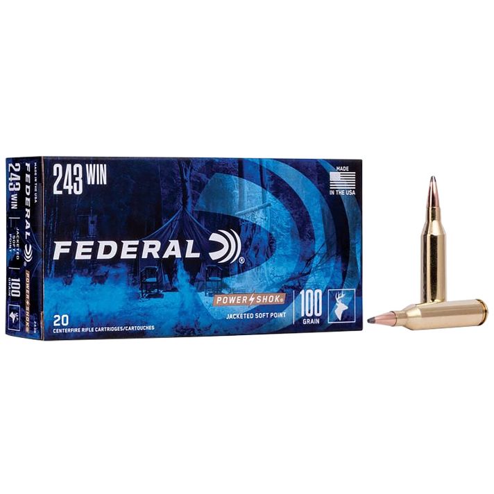 Federal 243B Power-Shok243Win 100gr Jacketed Soft Point 20 Per Box/10 Case