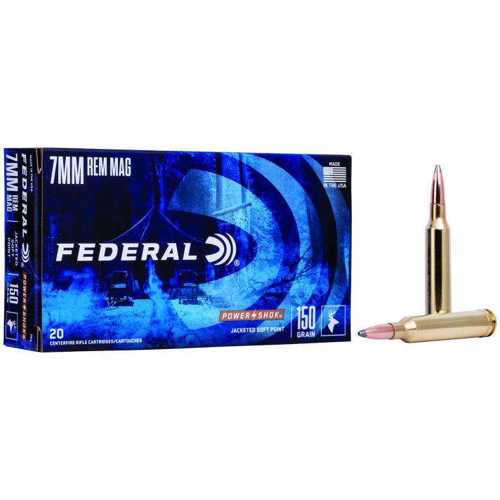 Federal 7RA Power-Shok7mmRemMag 150gr Jacketed Soft Point 20 Per Box/10 Case