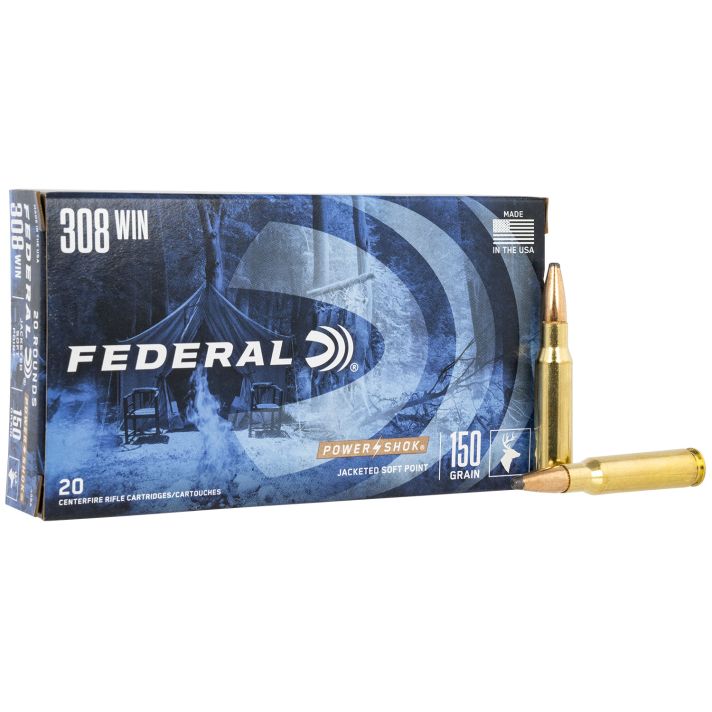 Federal 308A Power-Shok308Win 150gr Jacketed Soft Point 20 Per Box/10 Case