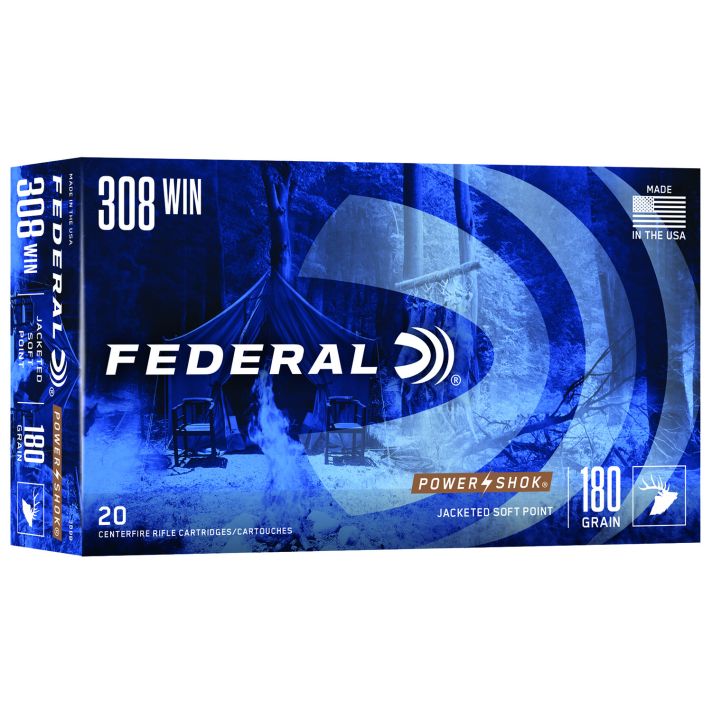 Federal 308B Power-Shok308Win 180gr Jacketed Soft Point 20 Per Box/10 Case