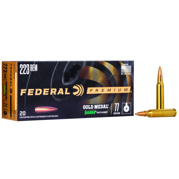 Federal GM223M3 Premium Gold Medal 223Rem 77gr Sierra MatchKing BTHP 20 Per Box/10 Case