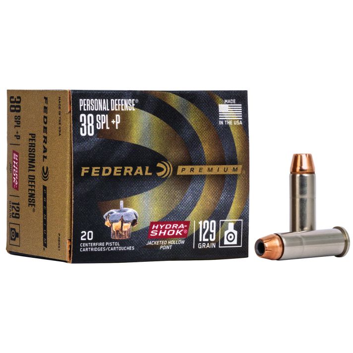 Federal P38HS1 Premium Personal Defense 38Special+P 129gr Hydra-Shok Jacketed Hollow Point 20 Per Box/25 Case