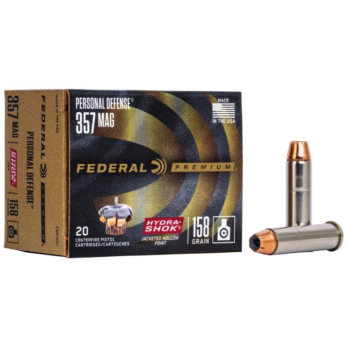 Federal P357HS1 Premium Personal Defense 357Mag 158gr Hydra-Shok Jacketed Hollow Point 20 Per Box/25 Case