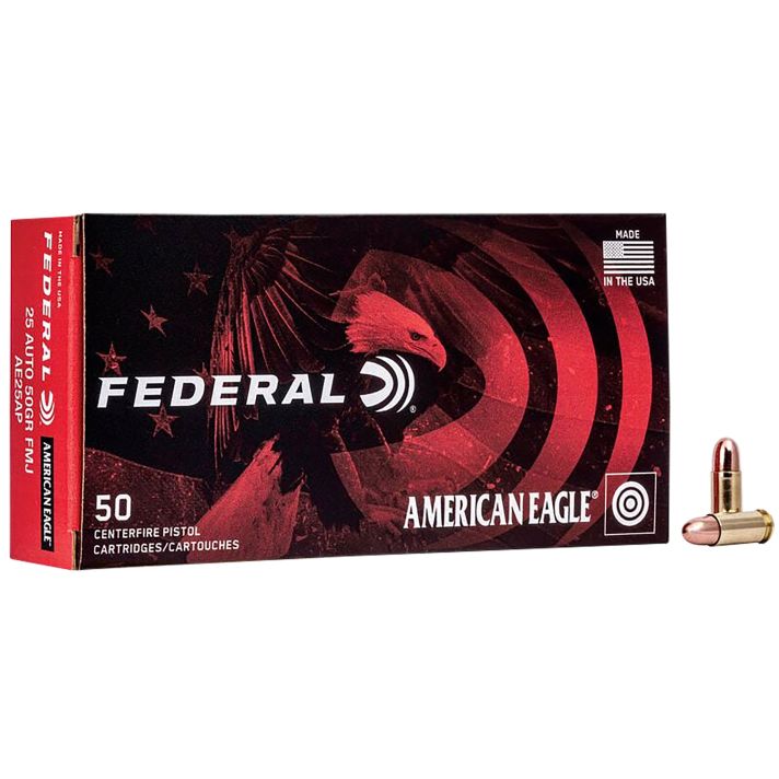 Federal AE25AP American Eagle Handgun 25ACP 50gr Full Metal Jacket 50 Per Box/20 Case