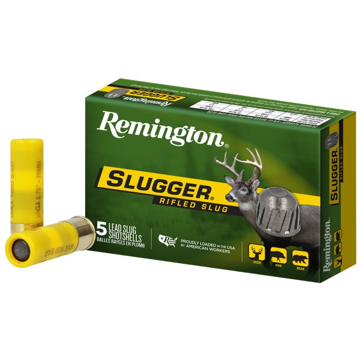 Remington Ammunition 20616 Slugger20 Gauge 2.75" 7/8 oz Rifled Slug Shot 5 Per Box/ 50 Cs