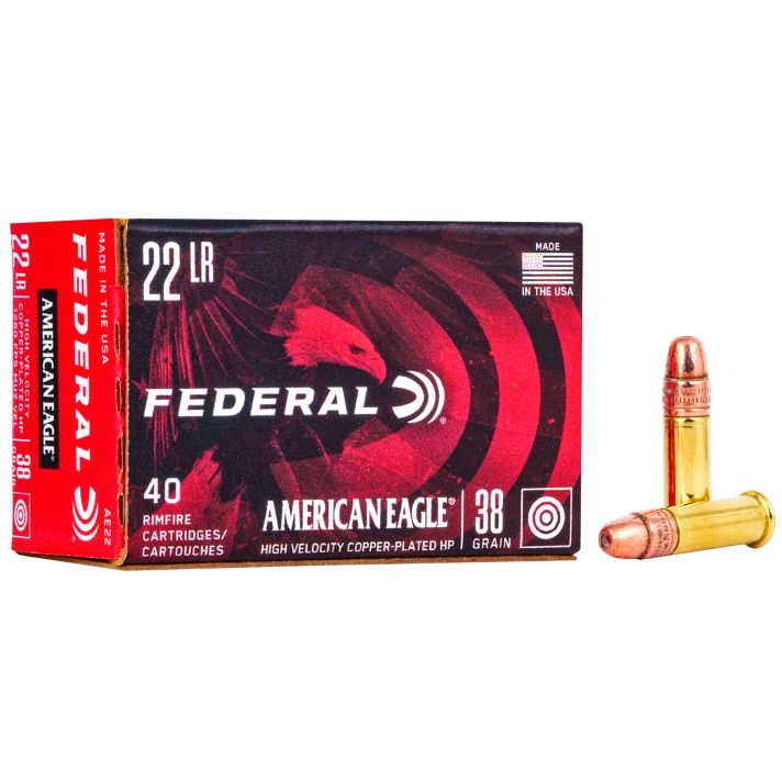 Federal AE22 American Eagle22LR 38gr Copper Plated Hollow Point 40 Per Box/100 Case