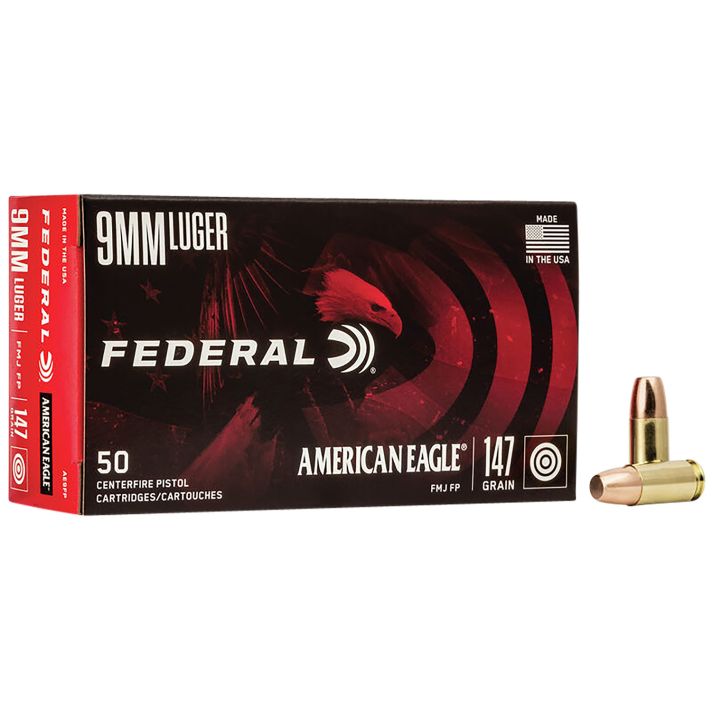 Federal AE9FP American Eagle Handgun 9mmLuger 147gr Full Metal Jacket Flat Point 50 Per Box/20 Case