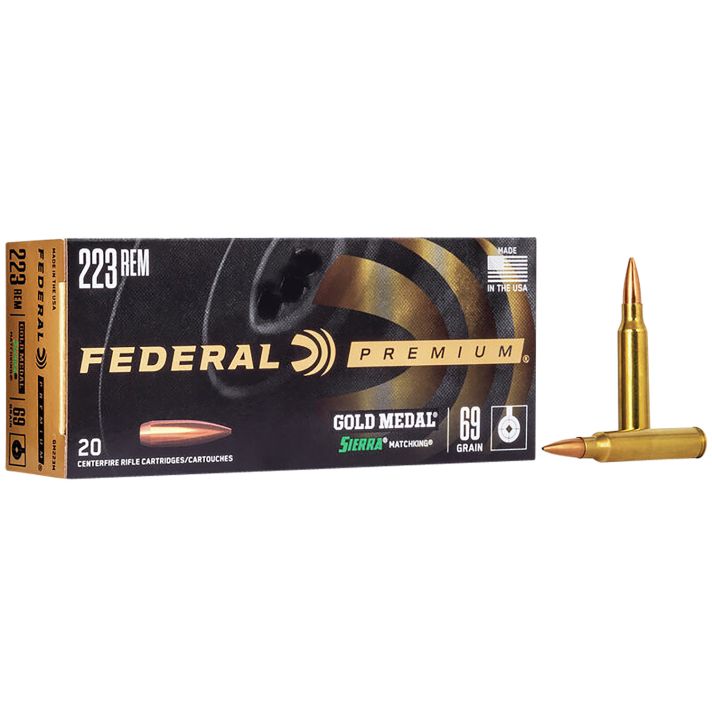 Federal GM223M Premium Gold Medal 223Rem 69gr Sierra MatchKing BTHP 20 Per Box/10 Case