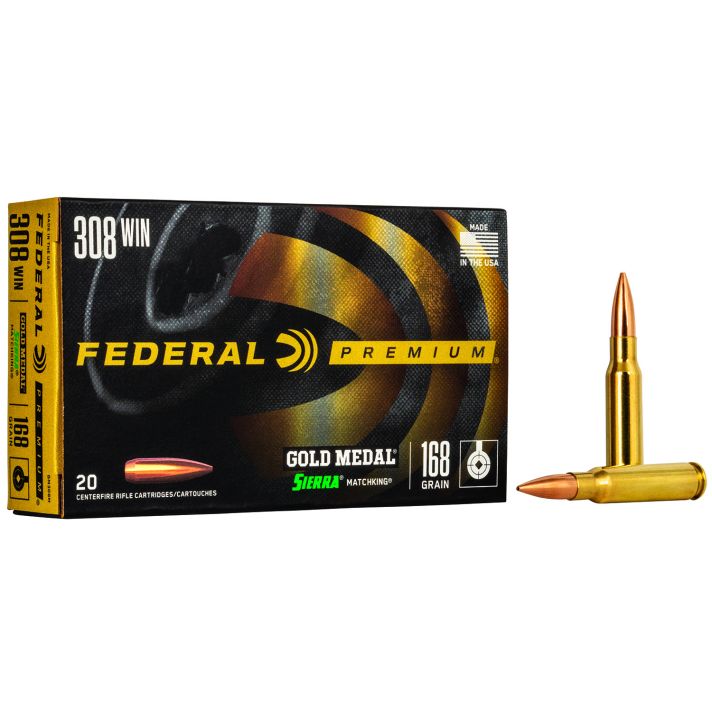 Federal GM308M Premium Gold Medal 308Win 168gr Sierra MatchKing BTHP 20 Per Box/10 Case