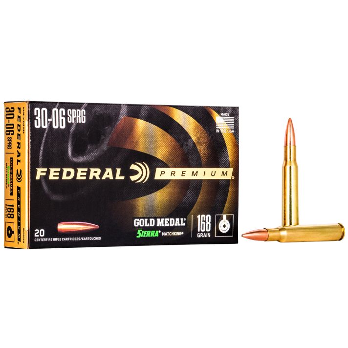 Federal GM3006M Premium Gold Medal 30-06Springfield 168gr Sierra MatchKing BTHP 20 Per Box/10 Case