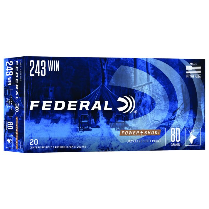 Federal 243AS Power-Shok243Win 80gr Jacketed Soft Point 20 Per Box/10 Case
