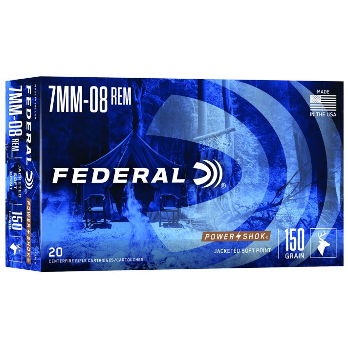 Federal 708CS Power-Shok7mm-08Rem 150gr Jacketed Soft Point 20 Per Box/10 Case