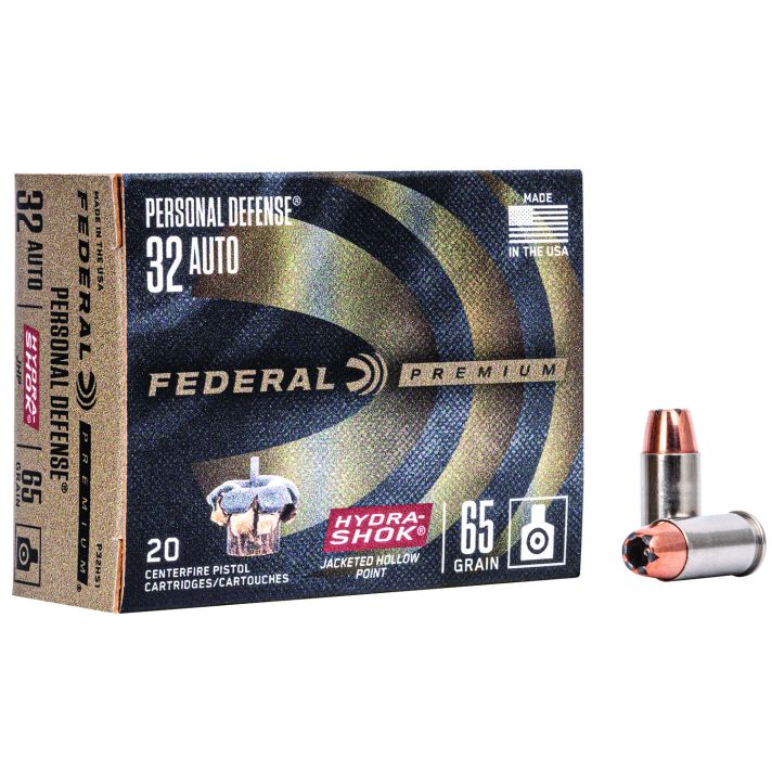 Federal P32HS1 Premium Personal Defense 32ACP 65gr Hydra-Shok Jacketed Hollow Point 20 Per Box/25 Case