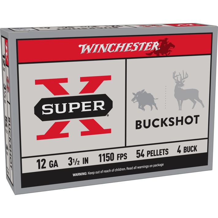 Winchester Ammo XB12L4 Super X12Gauge 3.50" 54Pellets 4Buck Shot 5 Per Box/50 Case