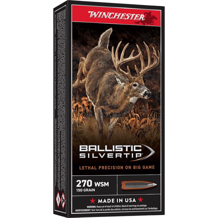Winchester Ammo SBST2705A Ballistic Silvertip270WSM 150gr Rapid Controlled Expansion Polymer Tip 20 Per Box/10 Case