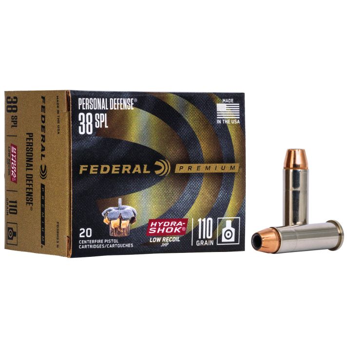 Federal PD38HS3H Premium Personal Defense Low Recoil 38Special 110gr Hydra-Shok Jacketed Hollow Point 20 Per Box/10 Case