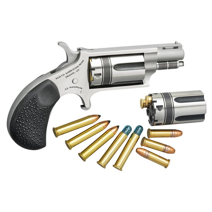 North American Arms 22MCTW Wasp Combo 22 LR or 22 WMR 5 Shot 1.63" Vent Rib Barrel, Overall Stainless Steel Finish, Black Pebbled Texture Rubber Grip Includes Cylinder